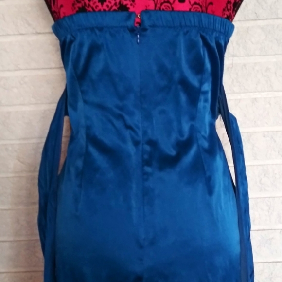 Satin Blue Strapless Mini Cocktai Dress - Picture 2 of 8